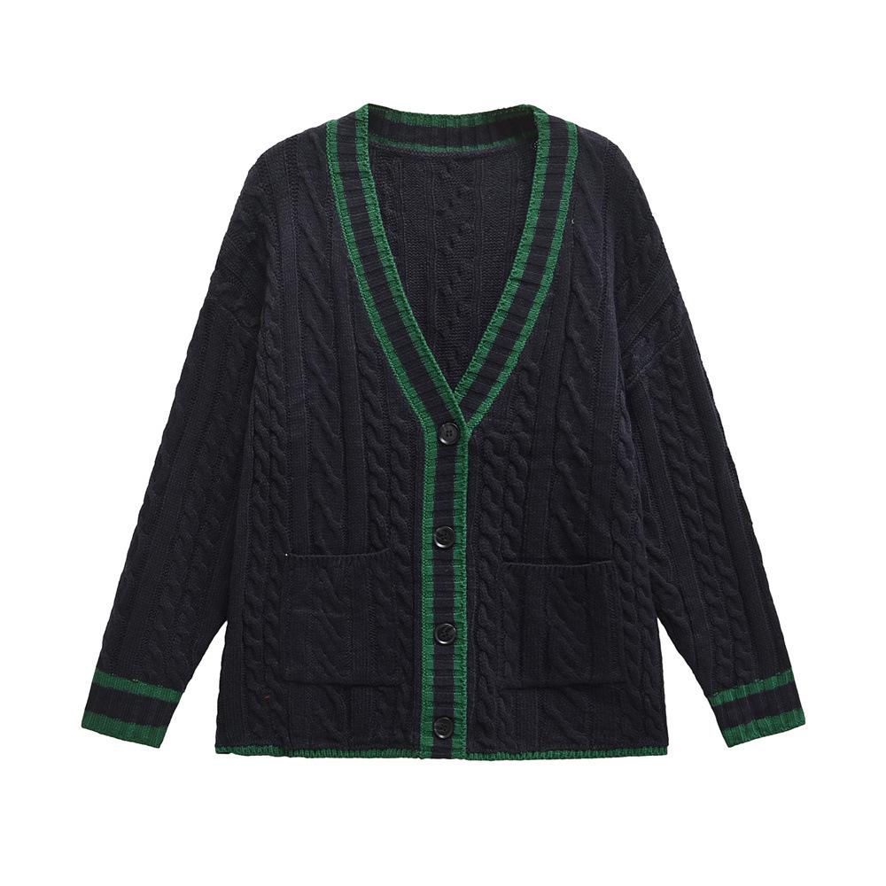 Women's PB&ZA 2024 Autumn/Winter Cable Knit V-Neck Cardigan