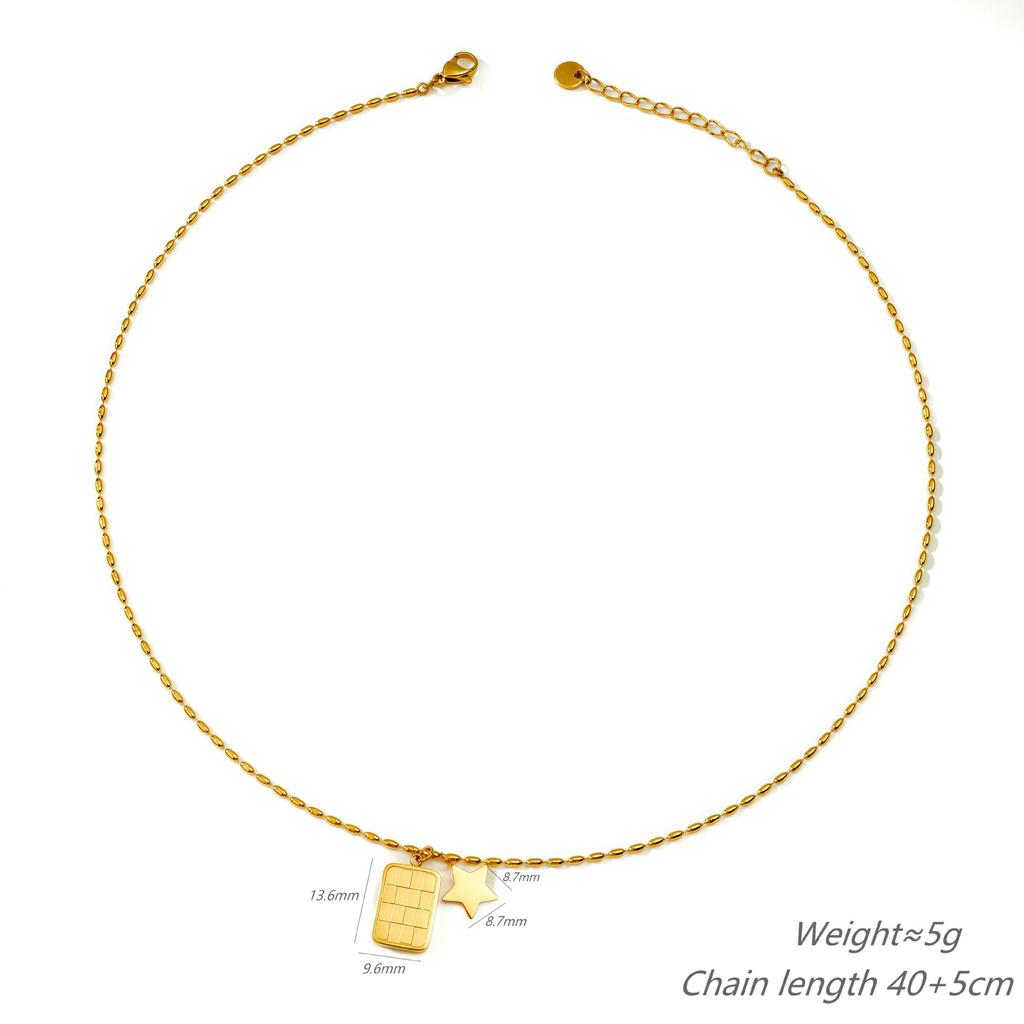 Titanium Steel Plated 18K Gold Checkerboard Square Card Small Star Necklace Niche Female Style Niche Personality Pendant Collarbone Chain