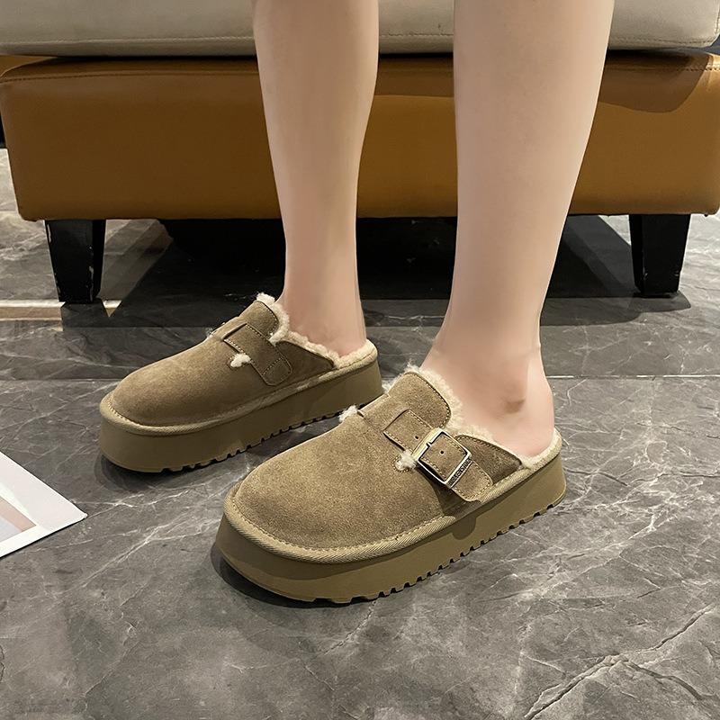 Mao Mao Slippers Women's New Winter Velvet Snow Boots Thick-soled Bag Head Warm Half Slippers