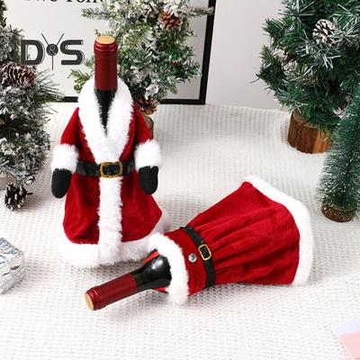 Christmas Wine Bottle Cover Red Wine Bottle Skirt Clothes with Belt Handmade Wine Accessories Holiday Home Decoration