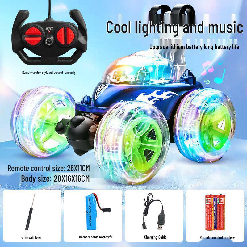 Remote Control Stunt Car with Lights, Music, and Twisting Action - Transforming Toy for Kids