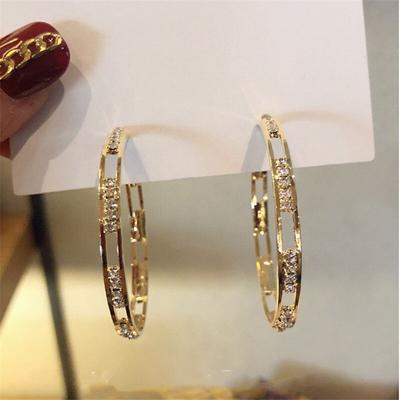 Golden Round Crystal Hoop Earrings for Women Bijoux Geometric Rhinestones Earrings Statement Jewelry Party Gifts