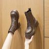 2025 new platform Martin boots women's British lace-up round head thick heel height increase thin Internet celebrity short locomotive boots