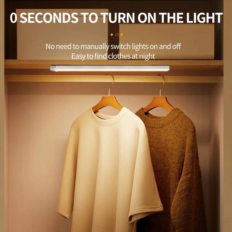 Luce LED per armadietto con sensore di movimento ricaricabile tramite USB per corridoio, scale, guardaroba, cucina, camera da letto, lampada notturna senza fili a induzione