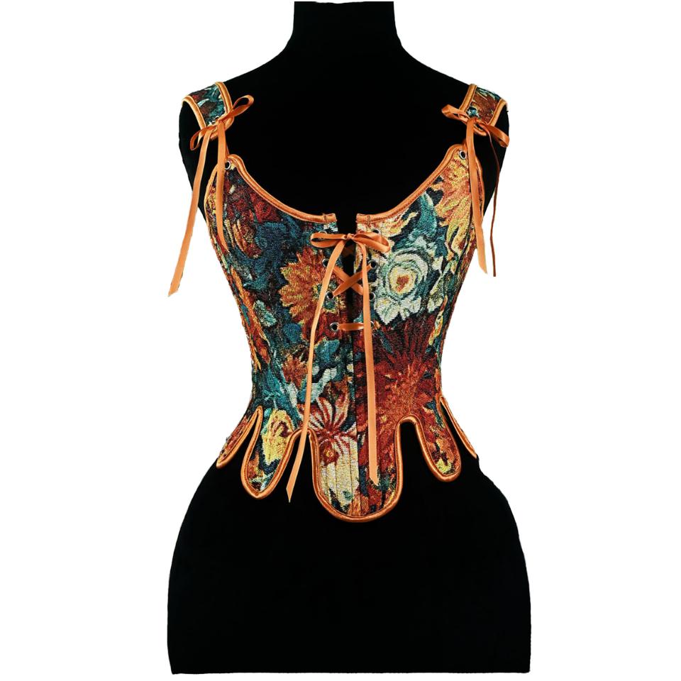 Women's Vintage Tie Waist Trainer Corset Breathable Yarn-Dyed Renaissance Vest Camisole Lace-Up Back French Back-strap Corset