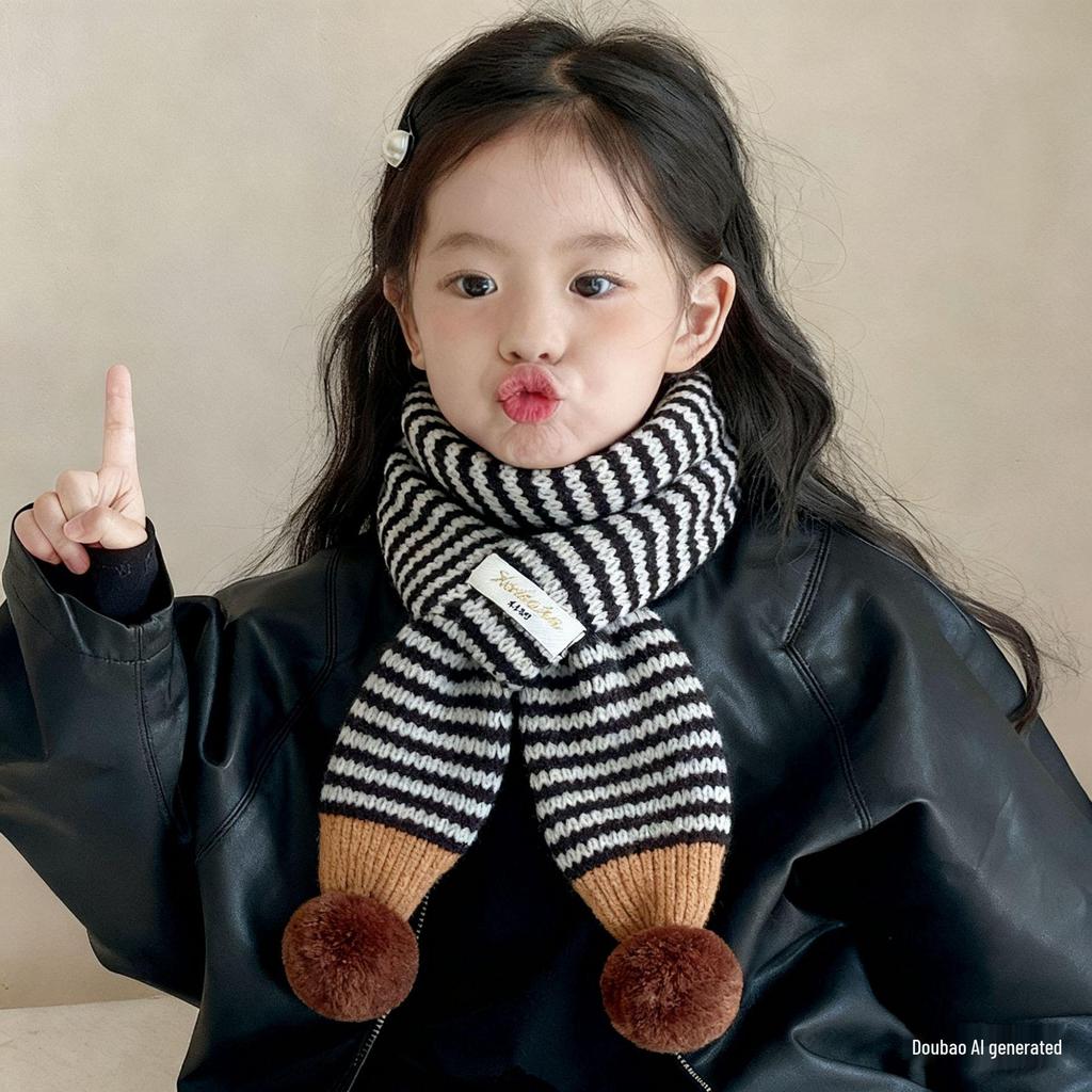 Chic Baby Pom-Pom Knit Scarf: Color Block, Unisex, Warm Wool