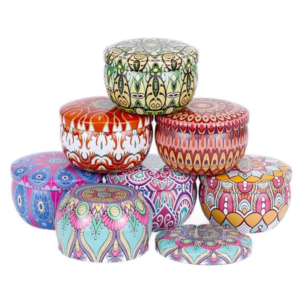 4pcs Round Cookie Tin Box Metal Biscuit Packaging Iron Can Candy Jar  for Dry Spices and Sweets