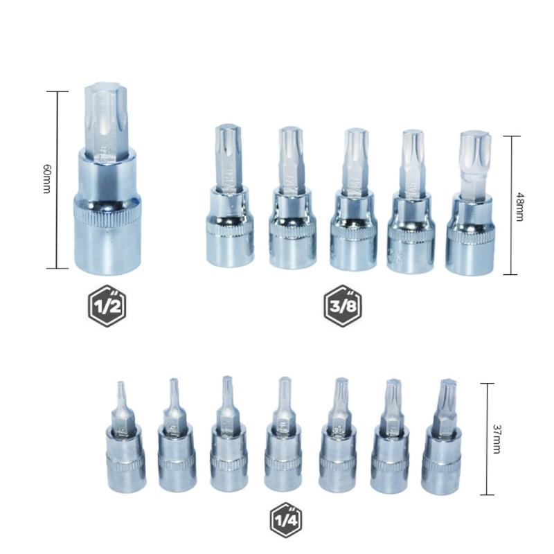 13Piece T8 To T60 Socket Wrench Bit Kit for Professional Mechanics DIY Home Improvement Projects 1/4in 3/8in 1/2inch