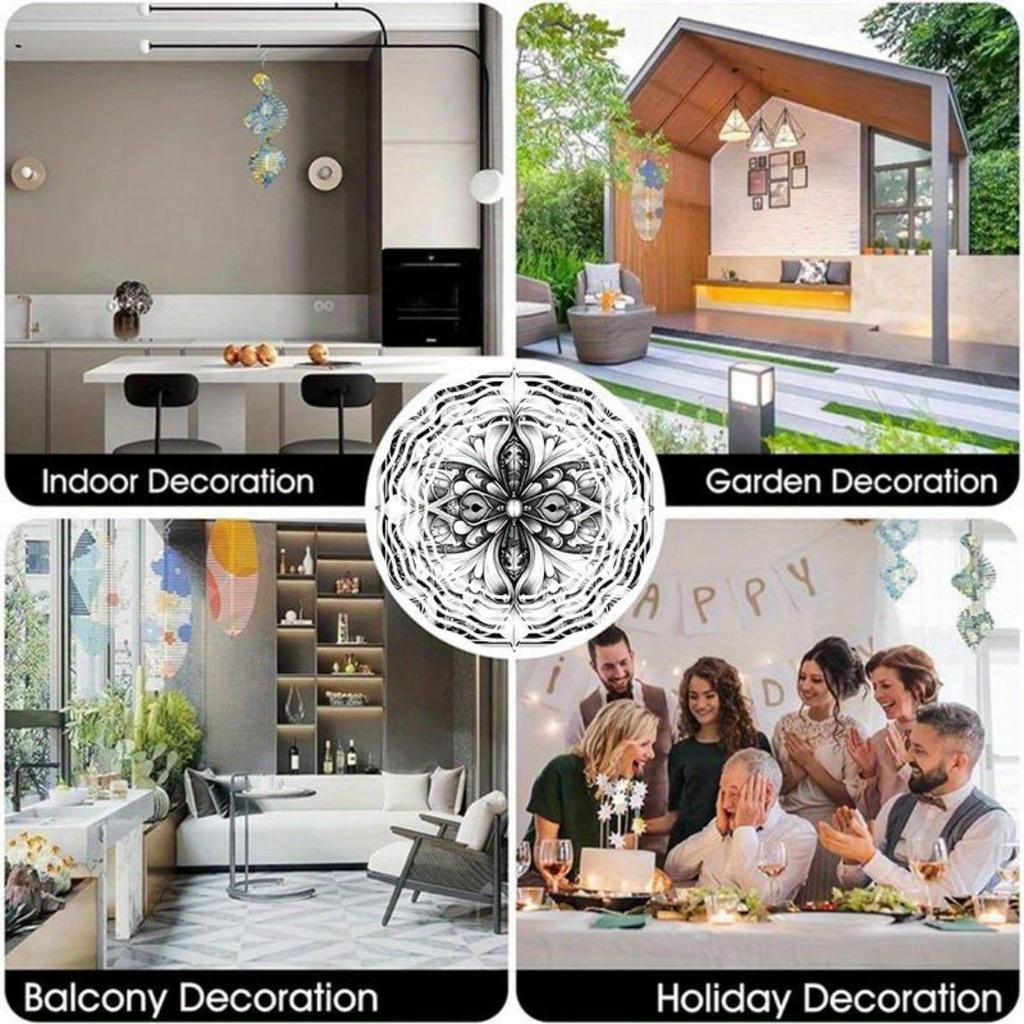 Handcrafted Black & White Metal Wind Spinner - Intricate Floral Design, Dual-Direction Spinning Garden Chime | No Power Needed