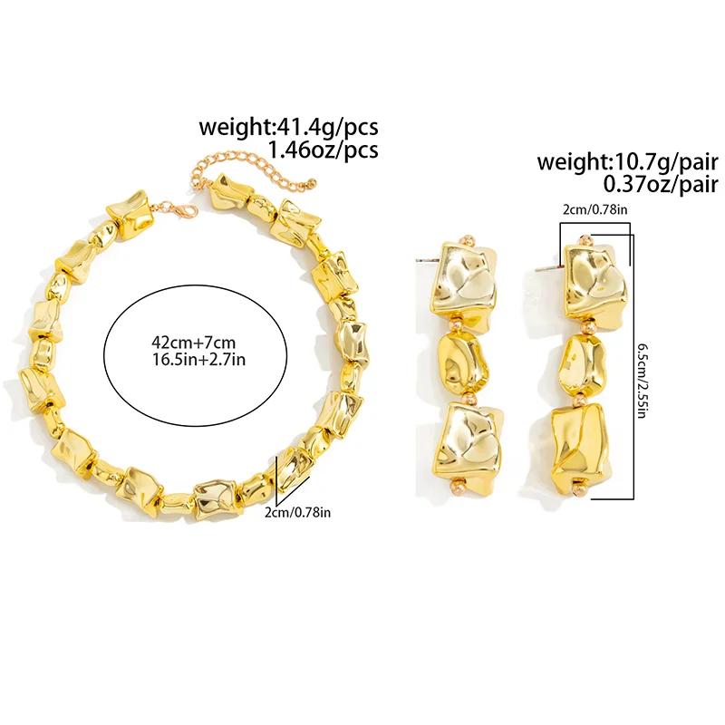 New Punk Trendy Irregular CCB Necklace Drop Earrings for Women Vintage Adjustable Clavicle Chain Party Grunge Jewelry Set
