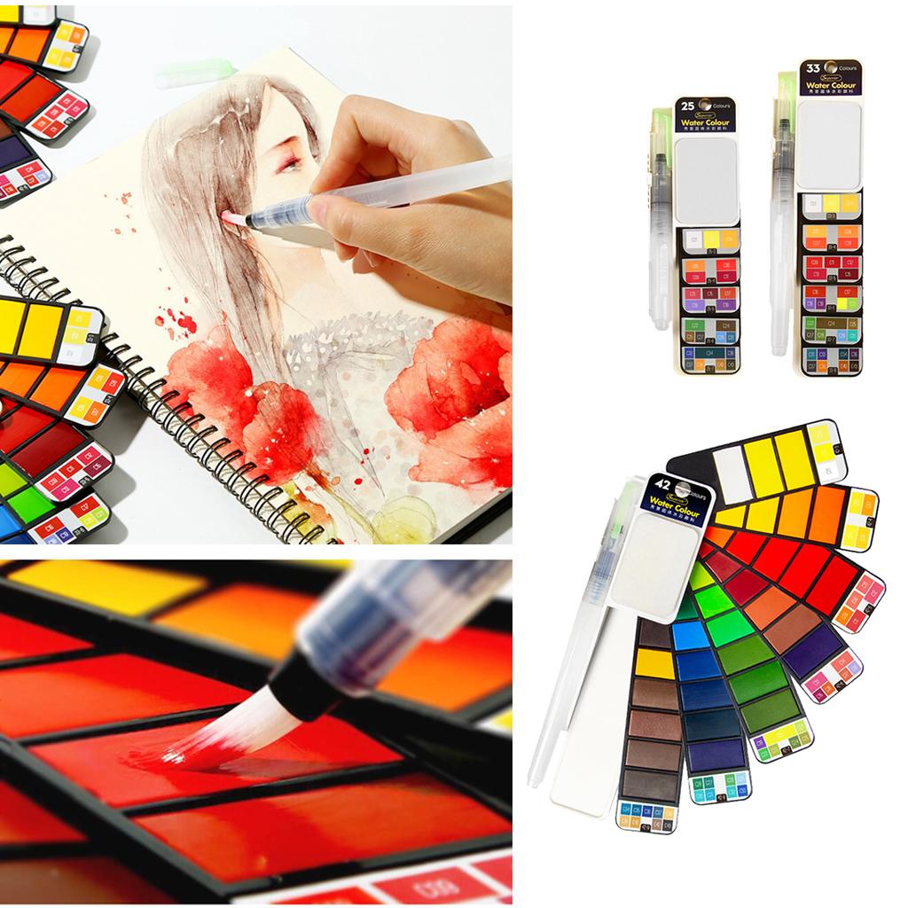 Watercolor Paint Set, 42/33/25 Assorted Colors Paint Set with Brush Travel Pocket Watercolor Kit for Students Adults Artist