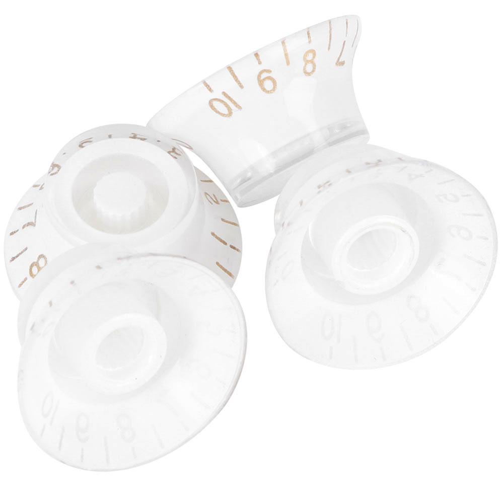 4Pcs Tone Control Knob Transparent Bell Volume Musical Instrument Accessories forGuitar BassWhite with Gold Letter