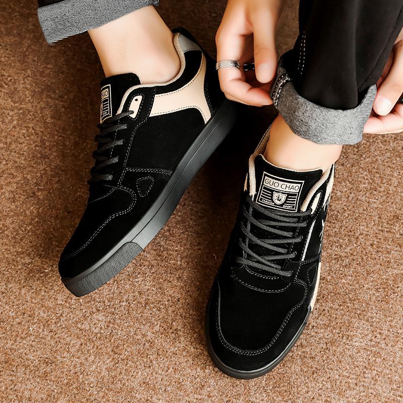 Men’s Sports Shoes Casual Skateboard Shoes Printed Student Black Running Sneakers Plus Size