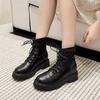 Fashion versatile and comfortable women's boots thick heel heightening short boots autumn and winter 2025 autumn and winter new British lace-up Mart