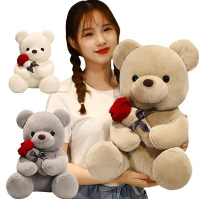 Kawaii Bear with Roses Plush Animals Toy Soft Bear Stuffed Doll Romantic Gift for Lover  Birthday Gifts for Girls Home Decor