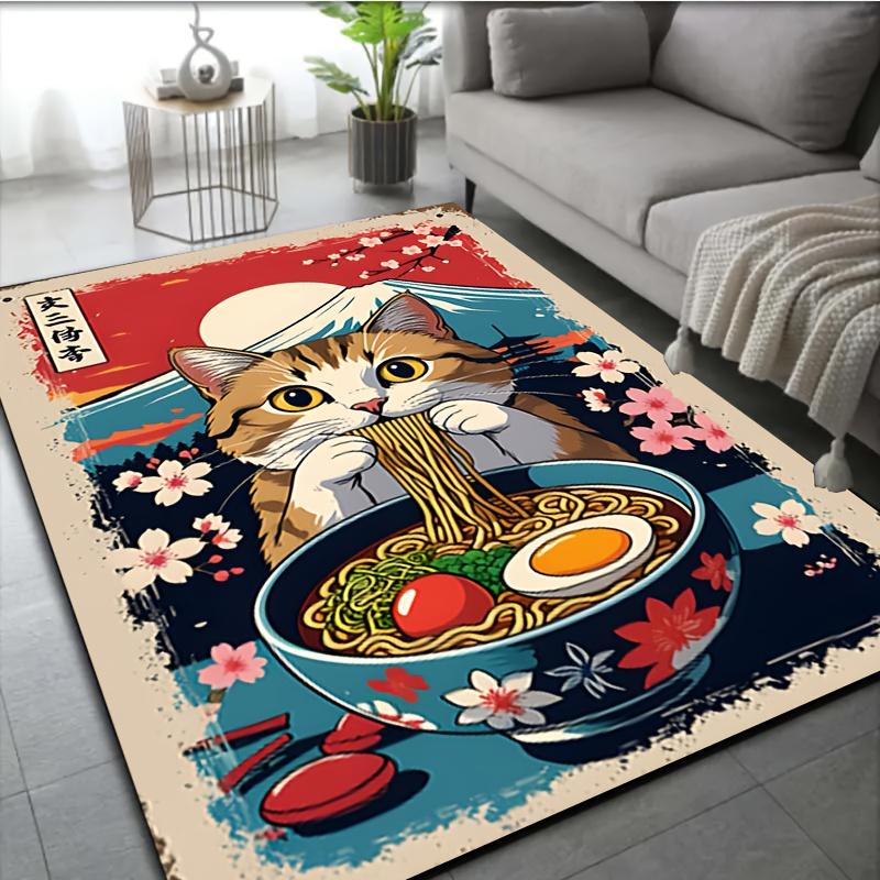 Cute Kitten Eating Noodles Carpet Vibrant Carpet Doormat Welcome Mat Bathroom Mat Rug For Bedroom Carpet For Live Room
