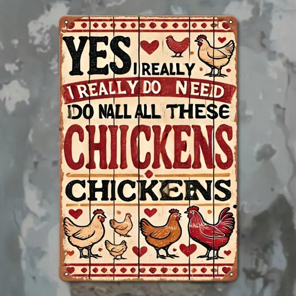 Metal Wall Poster with Chicken Quote, Vintage for Home Garage