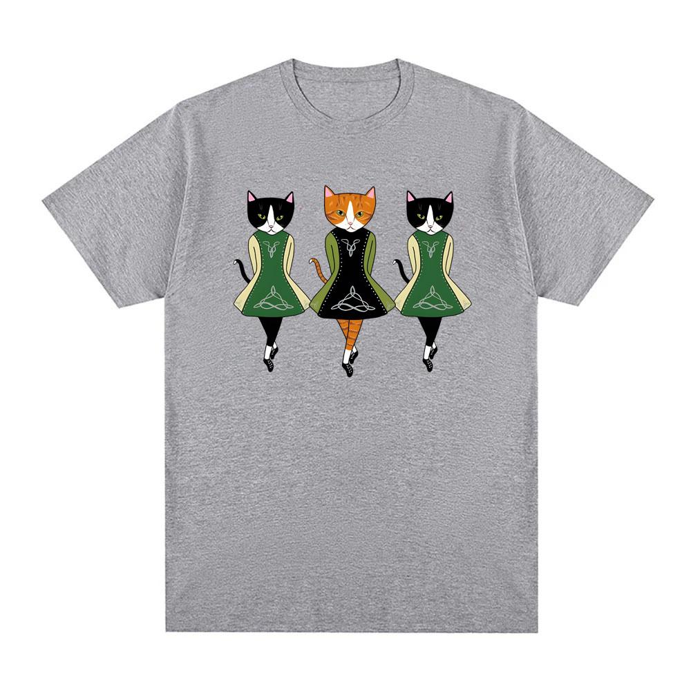 Irische Stepptanz Katzen T-Shirt Hohe Qualität Rundhals Bequeme T-Shirts Sommer Oversized Kleidung Mode Baumwolle Oneck Oberteile