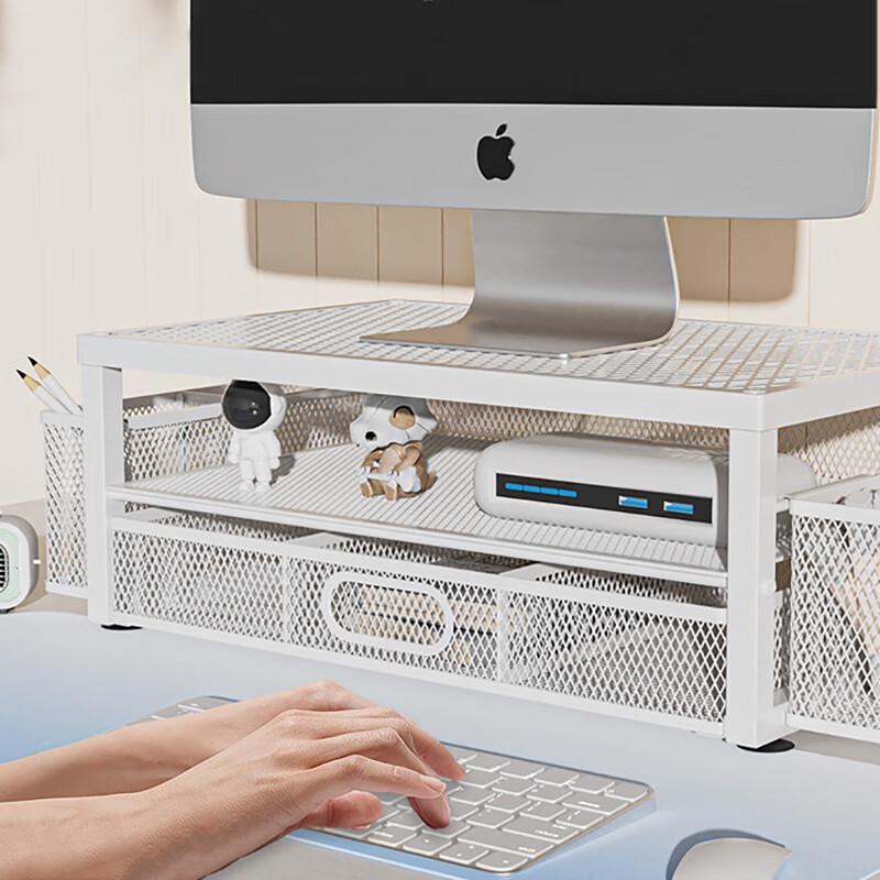 2-Tier Mesh Monitor Riser Stand with Storage Drawer