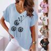 Plus-size Women's Plain Color V-neck Cotton and Linen Casual Bat Short-sleeved T-shirt for Women