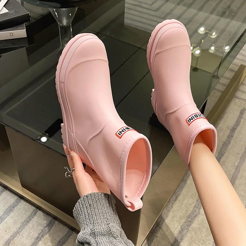 Winter Preppy Style Women's Fleece-Lined Rain Boots Anti-Slip Rubber Shoes Fashionable Outer Wear Adult Beautiful Waterproof