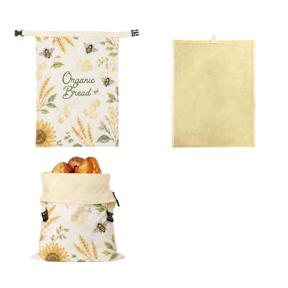 Cotton Beeswax Bread Bags Lock Closure Removable Inner Bag Sourdough Bread Bag Bread Pattern 43x33 Bread Storage Bag for Baking