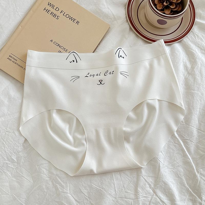 

Женские трусы, тонкое милое нижнее белье с изображением кота, женские удобные бесшовные дышащие трусики персикового цвета с ягодицами M
