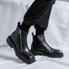 Chelsea Boots Square Head Lederschuhe Britischer Stil Schwarz Medium Top Kurze Stiefel Doppelreißverschluss Martin Stiefel Trend 4512-R