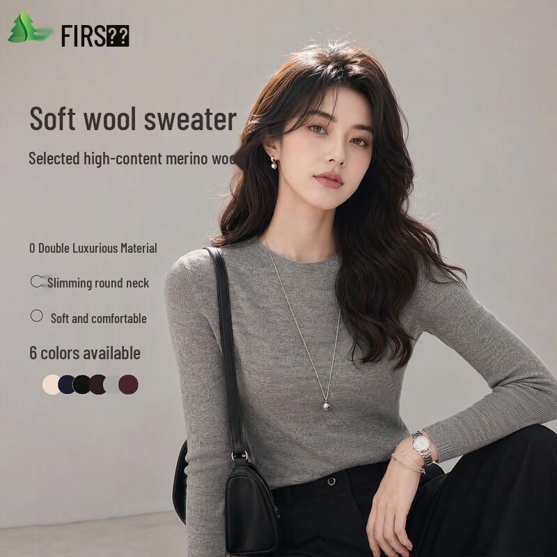 FIRS Women's Wool-Cashmere Blend Slim-Fit Crewneck Sweater