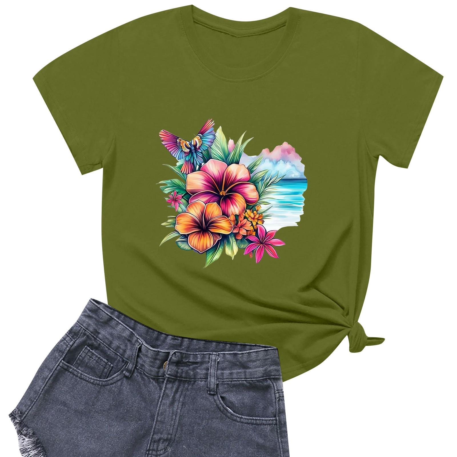 

Женская повседневная футболка с круглым вырезом и короткими рукавами с принтом L армия зеленый