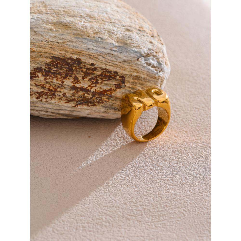 Eetit Size:678 High Quality Stainless Steel Metal ”ON“ Letter Cast Ring 18K Golden Plated Texture Popular Daily Finger Jewelry