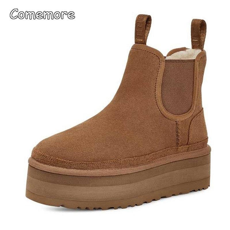 Comemore Thick Plush Warm Snow Ankle Boots 2025 New Winter Women Flat Platform Boots Shoes Woman Lady Fur Short Boot 40