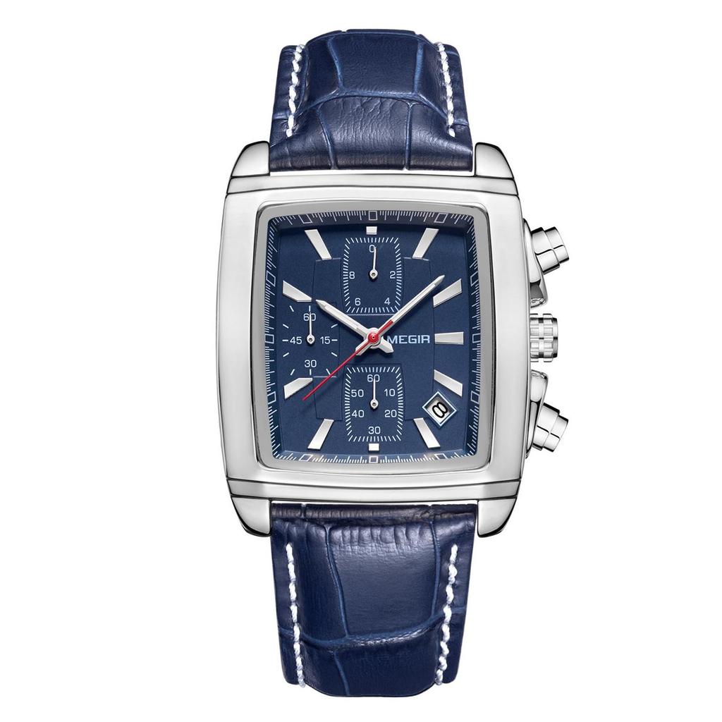 Megir Freizeituhren Mode Herren Quarz Armbanduhren Lederarmband Wasserdicht Leuchtend Herrenuhr Chronograph 2028