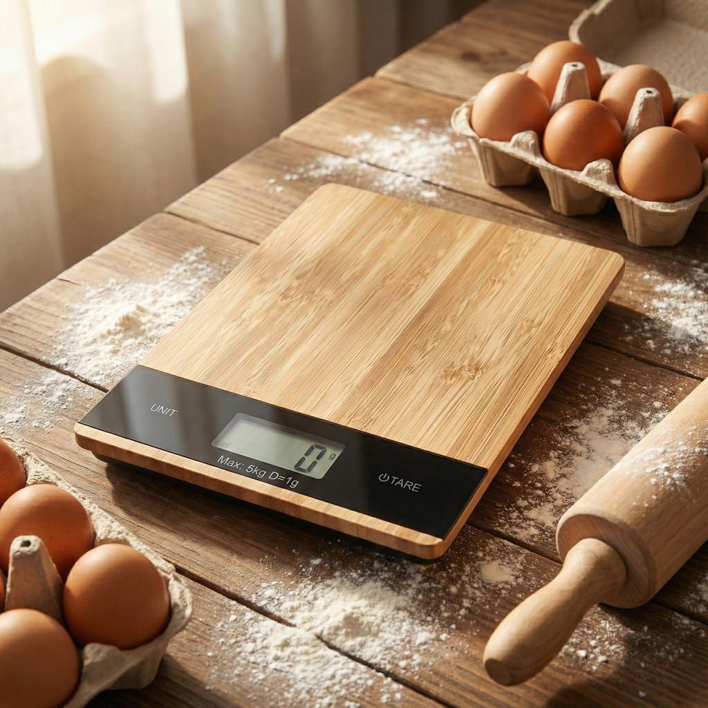 Waga kuchenna bambusowa elektroniczna precyzyjna 5kg 1g dotyk drewniana