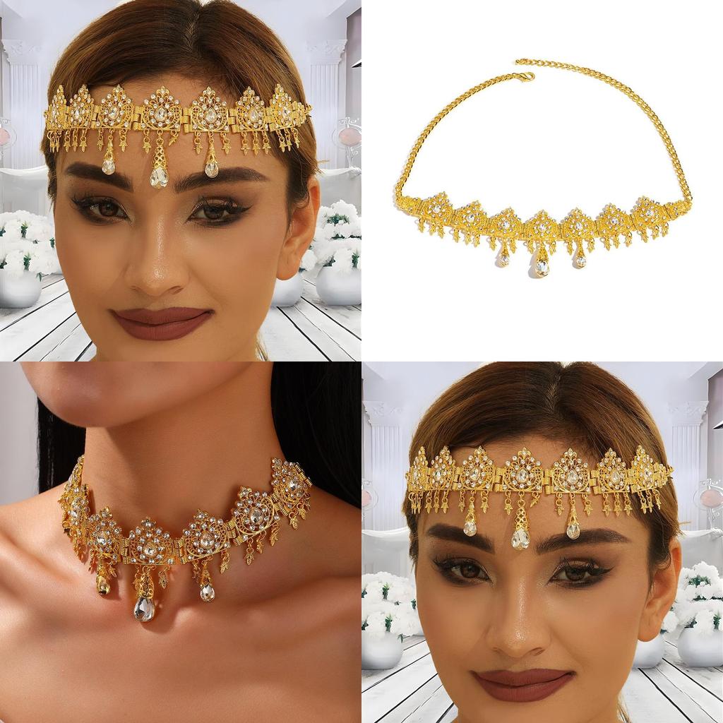 Luxury Gold Alloy Wedding Headband With Simulation Crystal Waterdrop Dangle For Brides And Celebrations