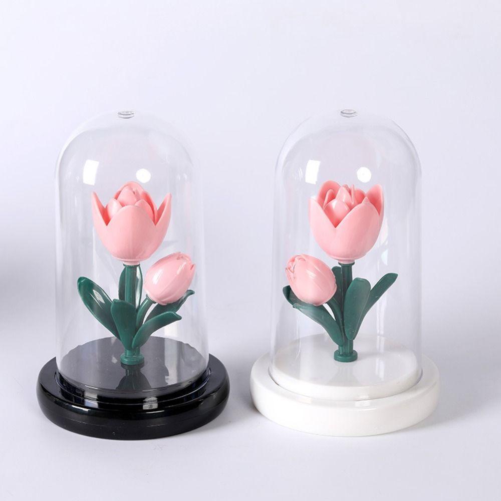 Romantic Eternal Tulip Lamp with Lampshade Pink Tulip Night Light Luminous Simple Bedroom Bedside Lamp Wedding Decor