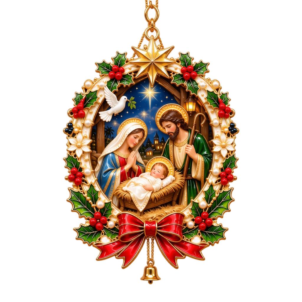 Christmas Scene Hanging Ornament, 2D Flat Wall Decor with Double-Sided Print for Holiday Home Display