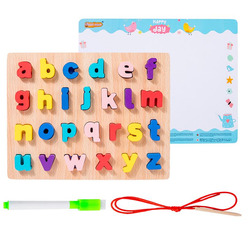 Wooden Educational Building Blocks: Numbers & Letters Cognitive Puzzles for Kids