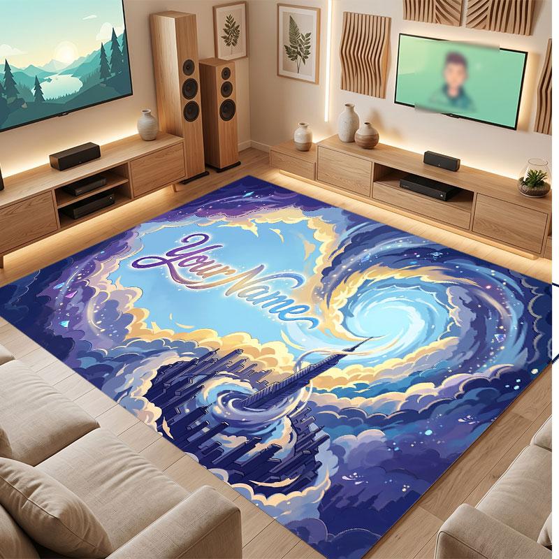 Space Cosmic Theme Crystal Velvet Floor Rug Personalized Custom Name Text Warm Carpet Home Decoration