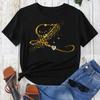 Custom Name Letter Combination Gold Letter Font Short Sleeve Tops Black T-shirt Female Tops