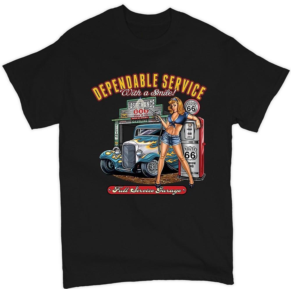 

Dependable Service Tshirt Route 66 Hot Rod Garage Men#039;s S M L XL 234XL Unisex T-Shirt XXXL