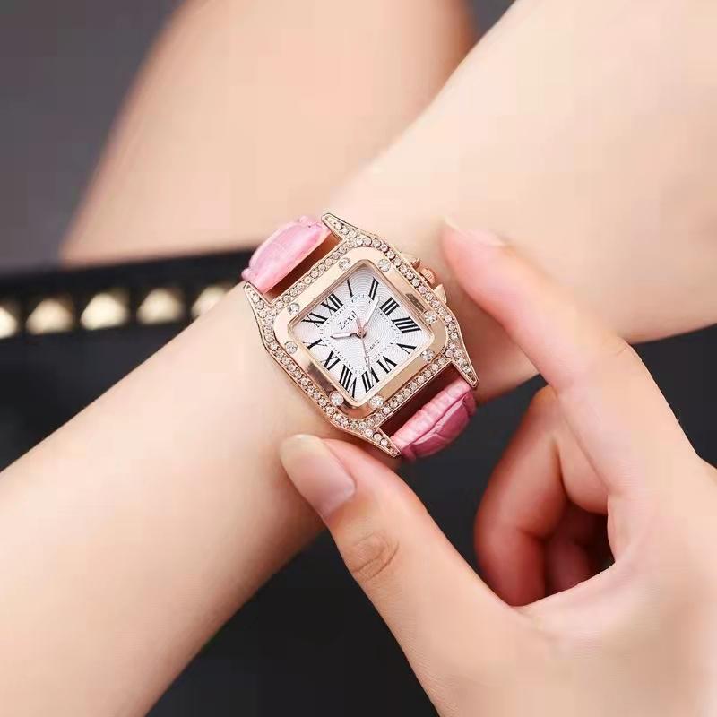 Fashionable Casual Ladies Watch Spot Set Auger Ms Roman Square Watch Women Watch Female Skin with Table