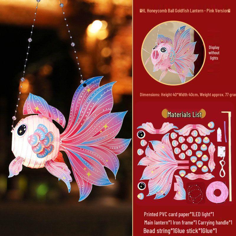 DIY Chinese-Style Luminous Lantern Kit: Mid-Autumn Festival Handheld Honeycomb Goldfish & Flower Lanterns for Kids