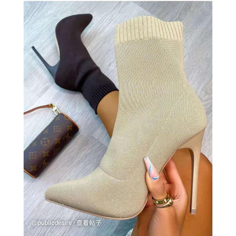 Autumn and winter new pointed high-heeled wool knight boots women's fine-heeled fashion boots sleeve knitted socks boots