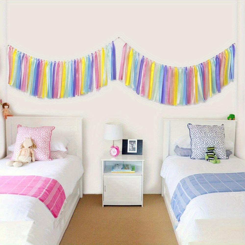 2pcs Pastel Rainbow Ribbon Tassel Garland Colorful Fabric Banner Hanging Patry Decoration Backdrop for Birthday Banner Backdrop Decor Party Banners
