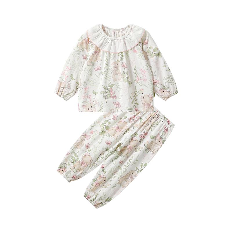 Weierbeilu Girls  Gauze Long-Sleeve Pajama Set 120