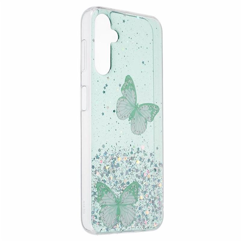 WANLONFENG AW Series for Samsung Galaxy A54 5G Case Glitter 3D Butterfly TPU Phone Cover with HD Film 2-in-1