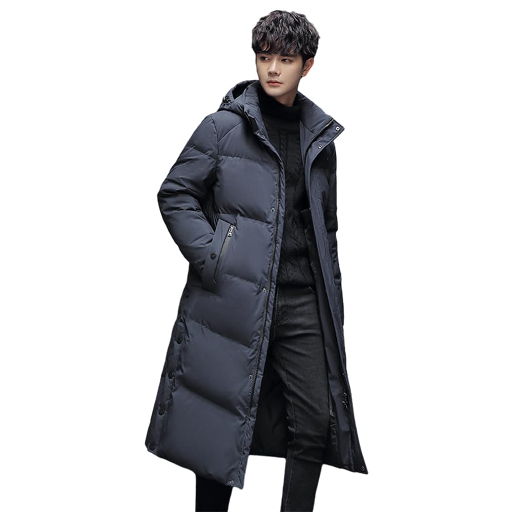 MTKCNTL Long Down Winter Padded Bench Plus Warm Down Cold Solid Long Cold Weather Outerwear for Commuting and School Men's Jacket, Jacket, Coat,