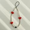 Korean Rosé Phone Lanyard: Black Heart & Peach Beaded Wrist Chain