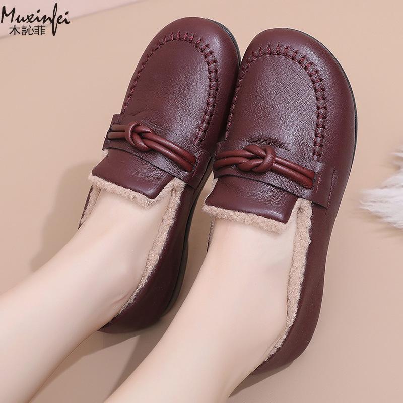 Winter New Style with Plush Thick Cotton Shoes Anti Slip Waterproof Warm and Flat Bottom Women's Boots Soft Soled Women's